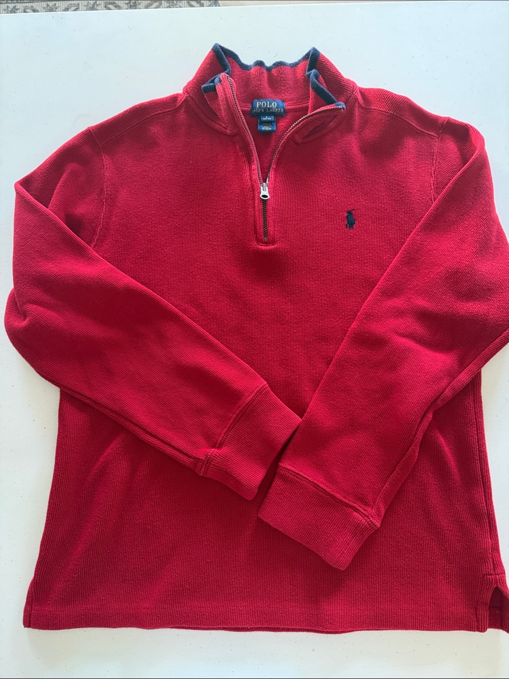Boys Polo Ralph Lauren Quarter Zip Sweater Size Lg 14/16 - red blue pullover